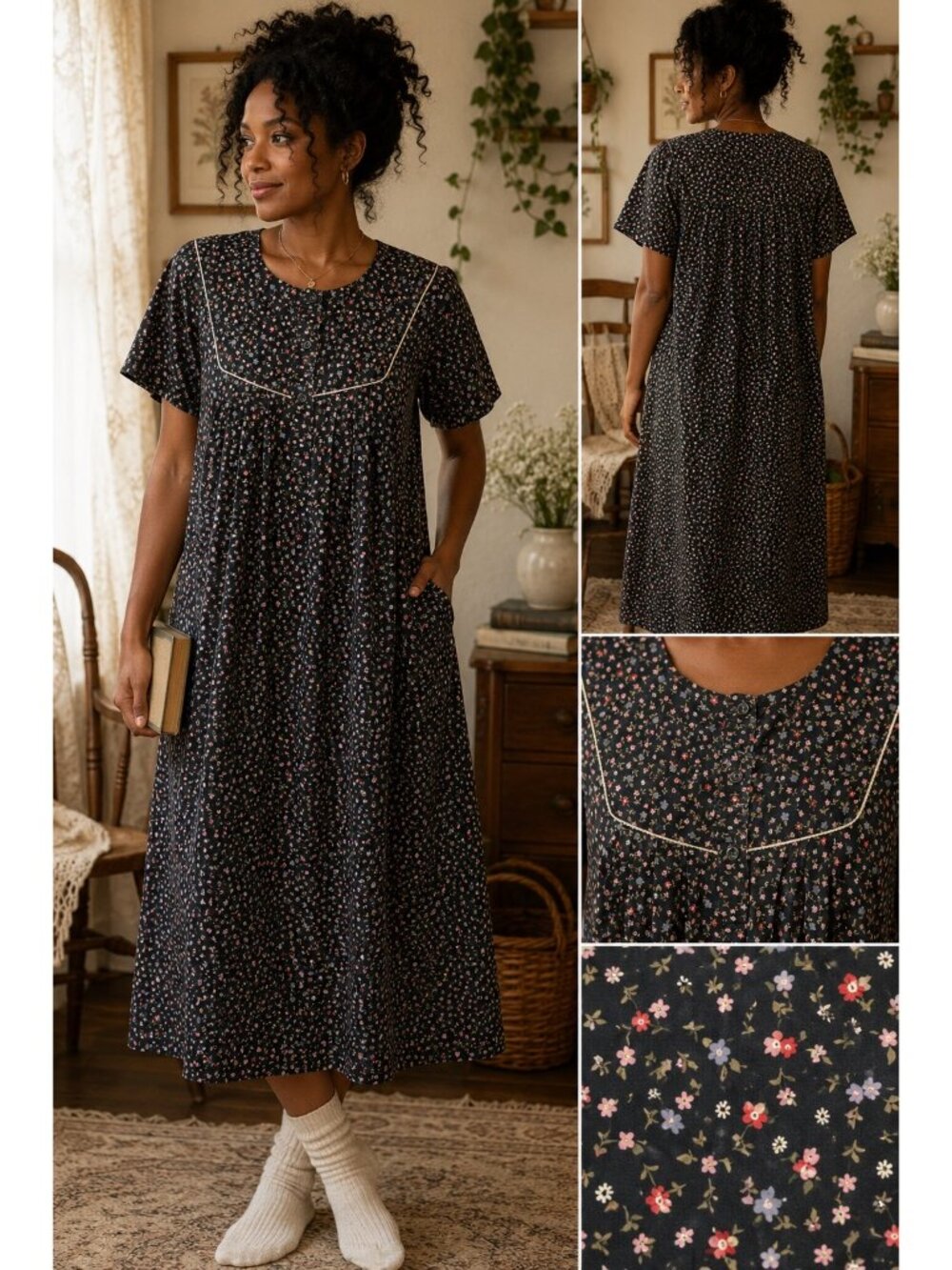 Belle by Cotton Belle Floral Prairie Cottagecore House Dress Nightgown Style Siz - Picture 2 of 11